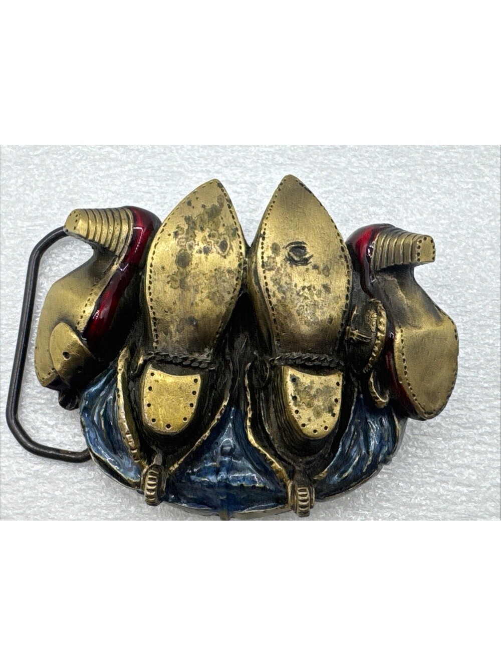 Vintage 1982 Great American Buckle Co Knockin Boots Metal Belt Buckle Enamel USA